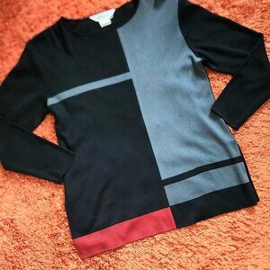 Vintage Women Misook - Full Sleeve Cardigan/Pullover - Red, Grey & Black - Large